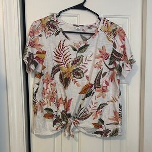 Old Navy Floral Tie-Front Short Sleeve Top - Multicolor
